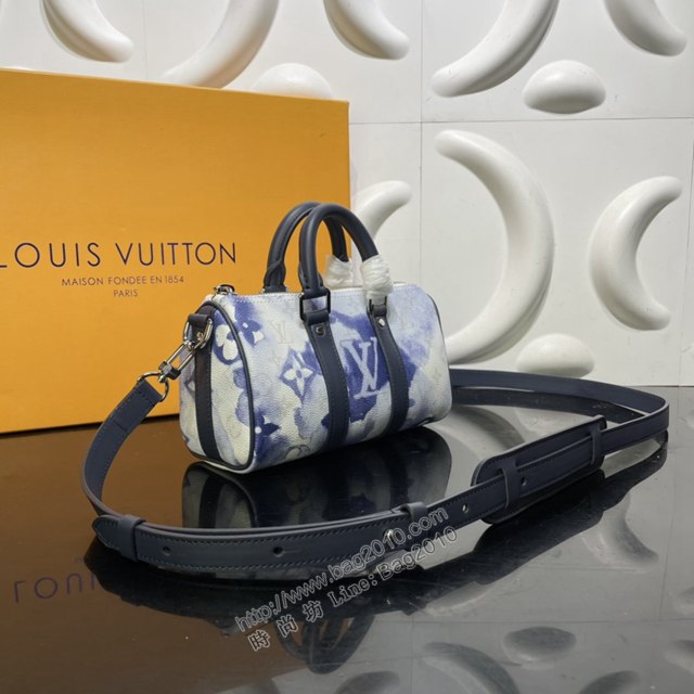 LV專櫃新款包包 路易威登Keepall XS手袋 渲染水彩花卉LV字母圖案 LV枕頭包手提包 M45761  ydh4228